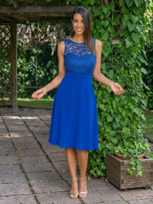 Vestido combinado encaje fantasía tirantes azulón