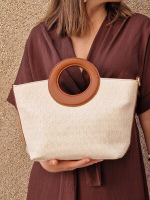Bolso asa redonda patrón diamantes blanco