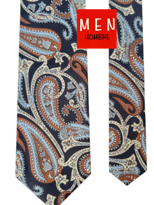 Corbata azul marino cachemir marrón y celeste