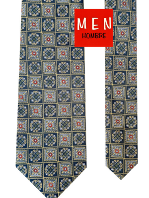 Corbata azul marino rombos amarillos