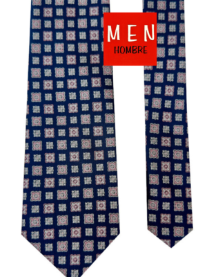 Corbata azul marino flores rombos rosa