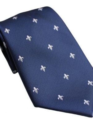 Corbata azul marino flor de lis blanca