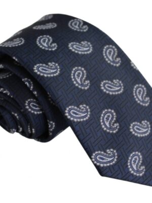 Corbata azul marino cachemir blanco