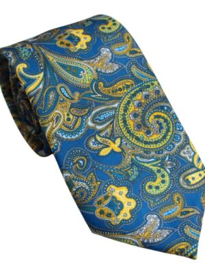 Corbata azul tinta cachemir amarillo