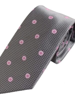 Corbata gris círculos rosas