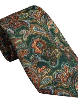 Corbata verde damasco naranja