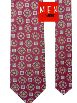 Corbata burdeos cuadrados y flores