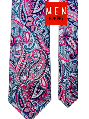 Corbata cachemir fucsia y gris