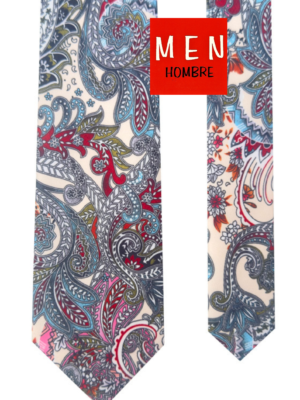 Corbata cruda damasco gris, verde y rojo