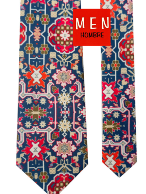 Corbata azul noche formas multicolor