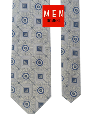 Corbata gris círculos y cuadrados azules