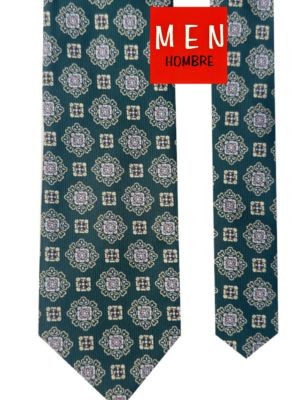 Corbata verde botella cuadrados y flores