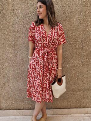 Vestido estampado étnico corto rojo