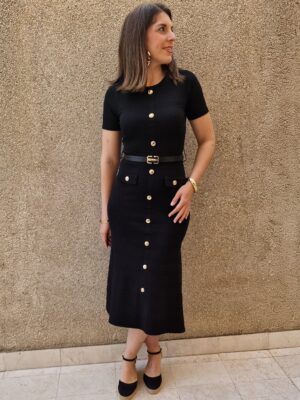 Vestido punto botones dorados y cinturón