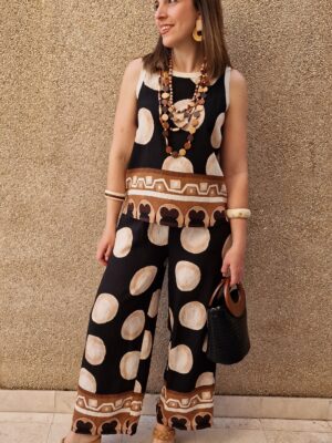 Conjunto top y pantalón estampado topos étnico