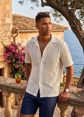 Camisa manga corta rombos calada