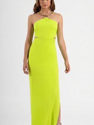 Vestido largo halter detalle collar lima