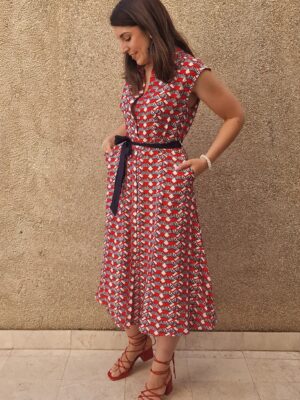 Vestido camisero estampado rojo y marino