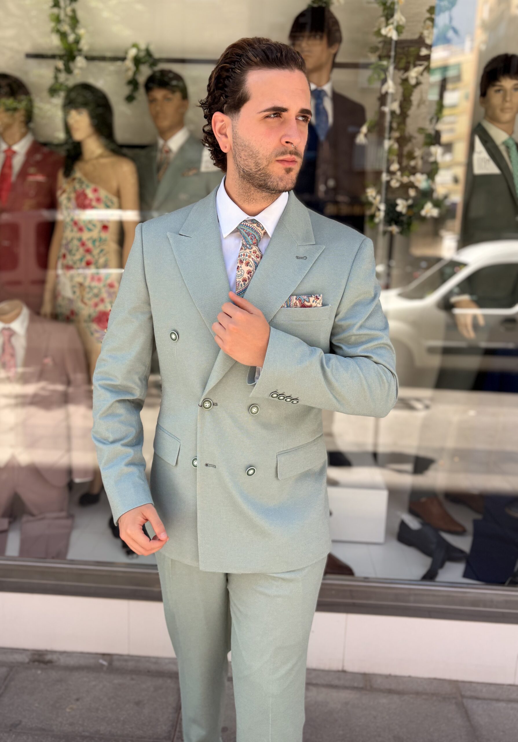Traje entallado cruzado panal de abeja