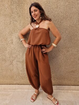 Conjunto top piedra cuello y pantalón bombacho