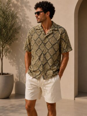 Camisa manga corta calada rombos