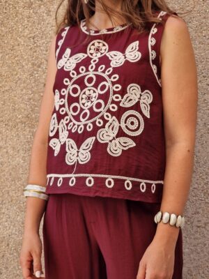 Conjunto top y pantalón borbados mariposas