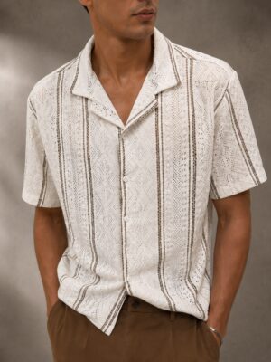 Camisa manga corta calada rayas y rombos