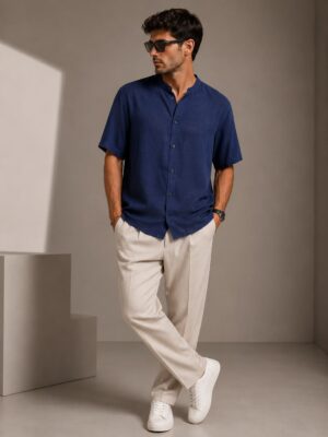 Camisa manga corta lino cuello mao