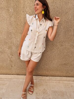 Camisa manga volante tropical
