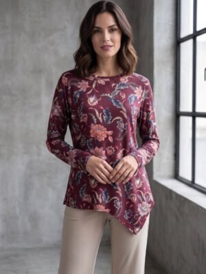 Camiseta punto estampado floral asimétrica