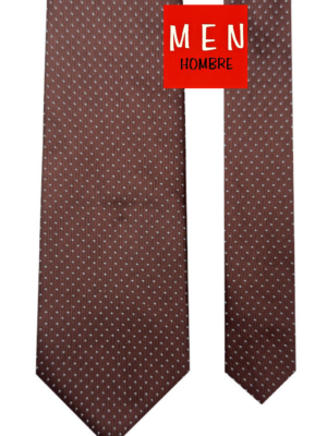 Corbata marrón topos blancos