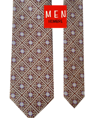 Corbata marrón cuadrados flores