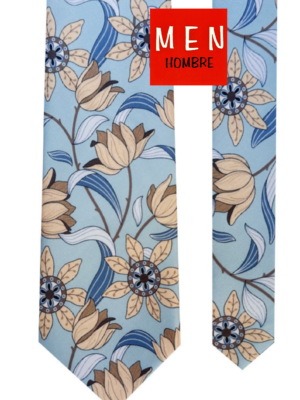 Corbata celeste flores beige