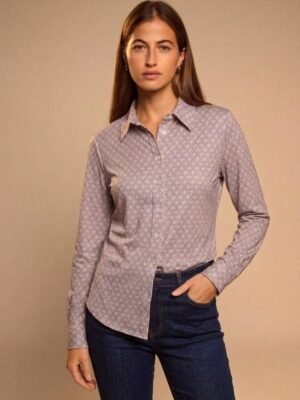 Camisa estampada rombos rosa y gris