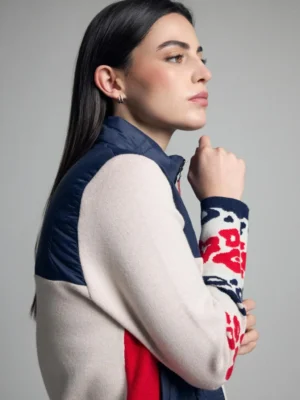 Chaqueta punto combinada acolchado tricolor
