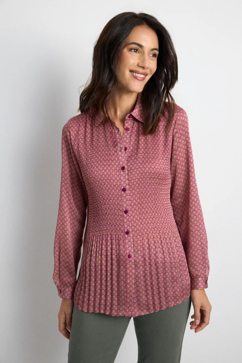 Camisa estampada rombos buganvilla y lima